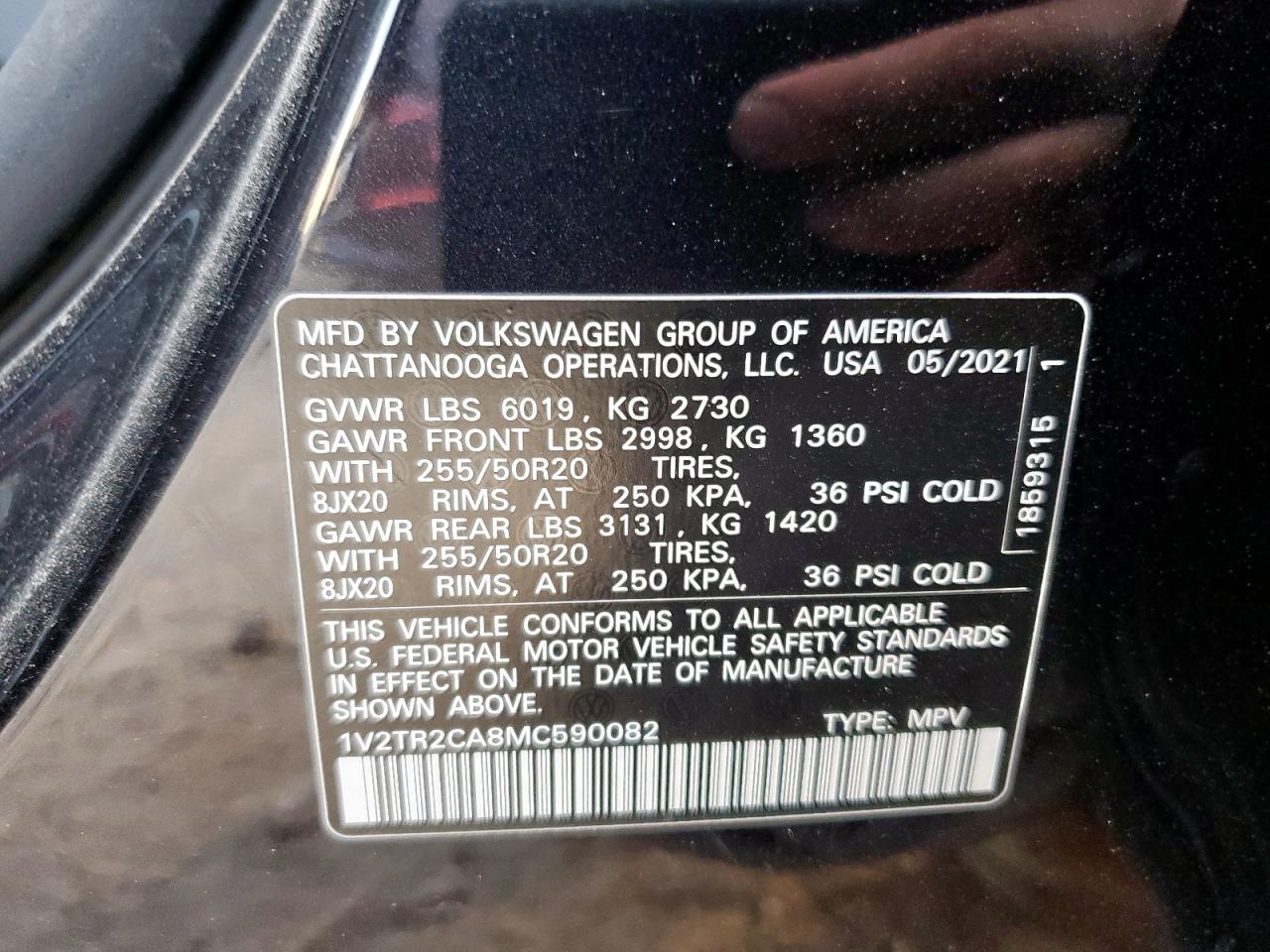 2021 Volkswagen Atlas Sel Premium VIN: 1V2TR2CA8MC590082 Lot: 93218435