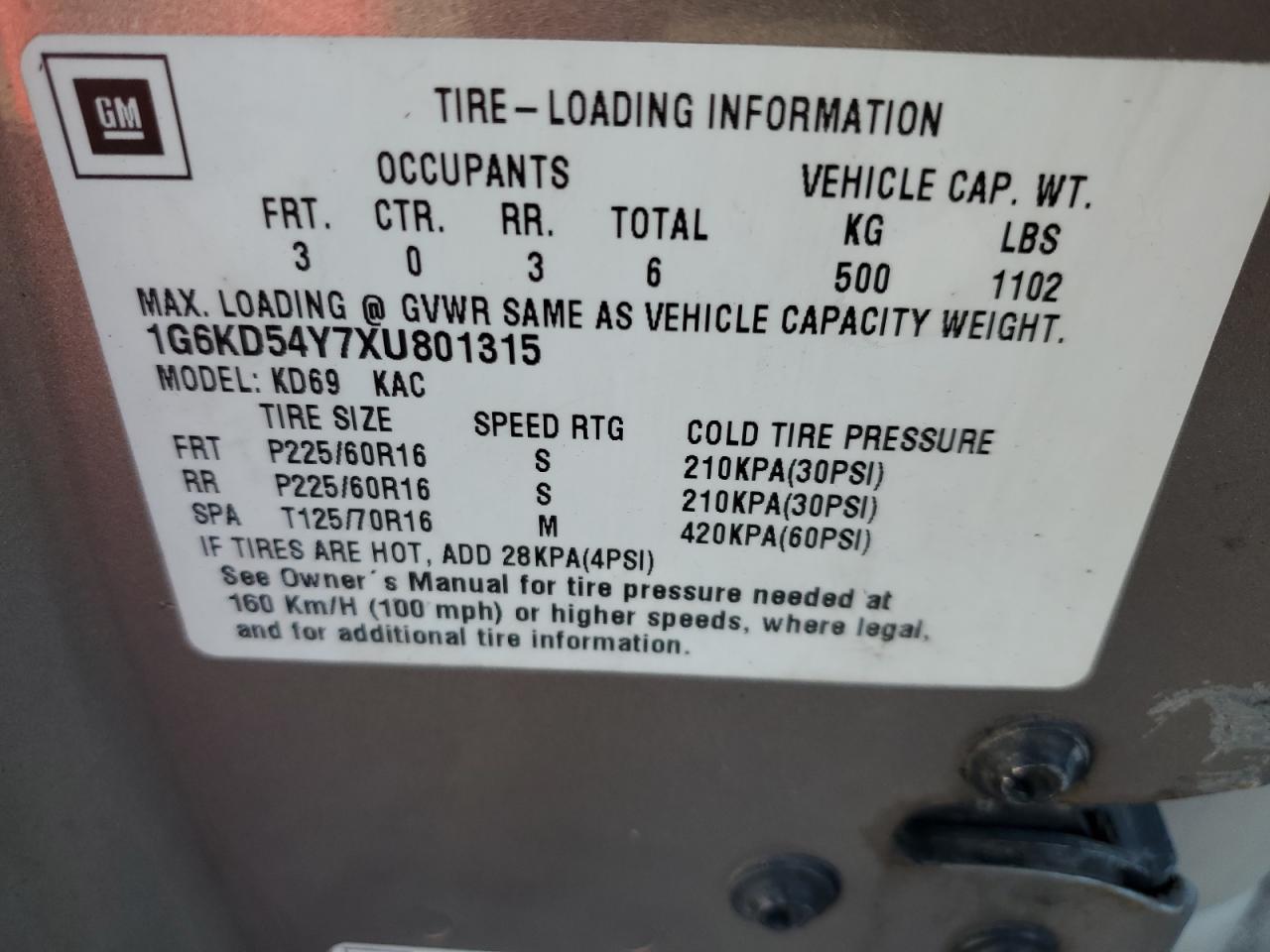 1999 Cadillac Deville VIN: 1G6KD54Y7XU801315 Lot: 91323855