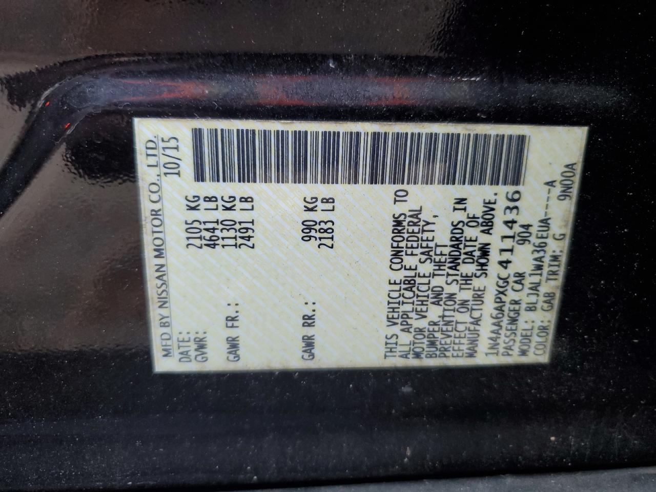 2016 Nissan Maxima 3.5S VIN: 1N4AA6APXGC411436 Lot: 92754685