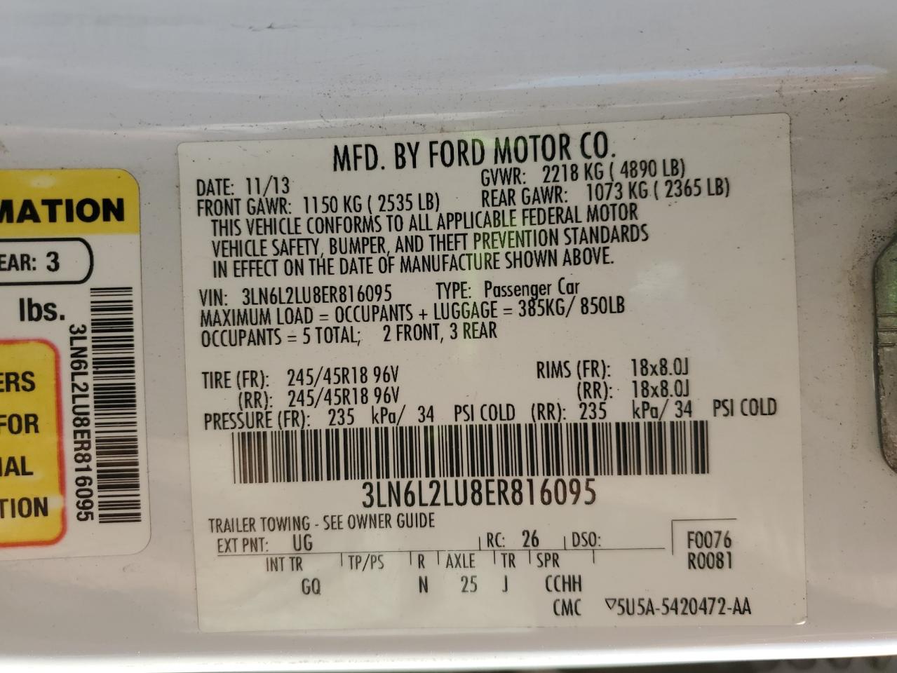 2014 Lincoln Mkz Hybrid VIN: 3LN6L2LU8ER816095 Lot: 92289235