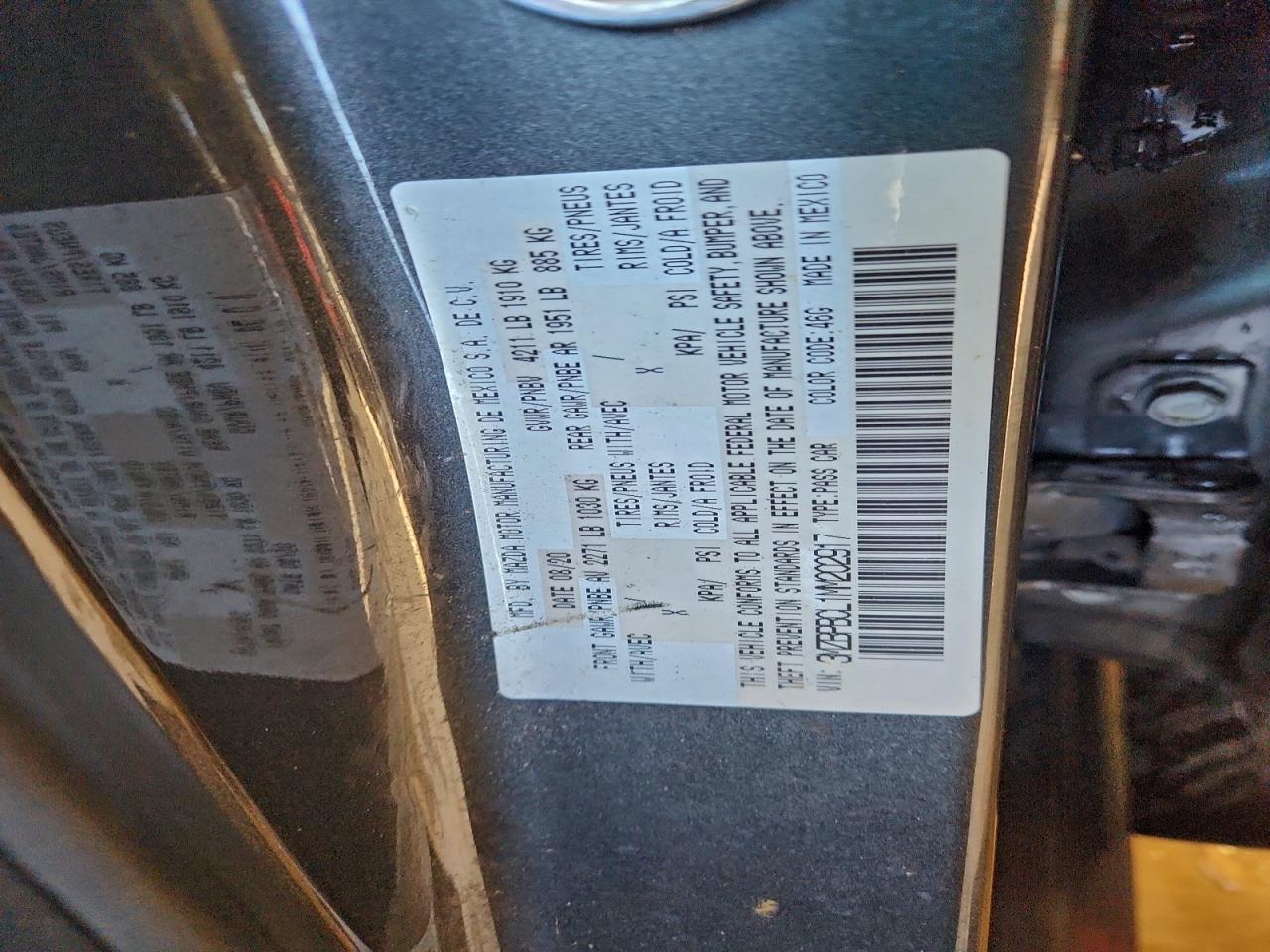 2021 Mazda 3 Preferred VIN: 3MZBPBCL1MM202917 Lot: 93732665