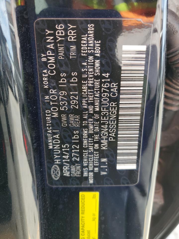 2015 Hyundai Genesis 3.8L VIN: KMHGN4JE3FU097614 Lot: 85429235