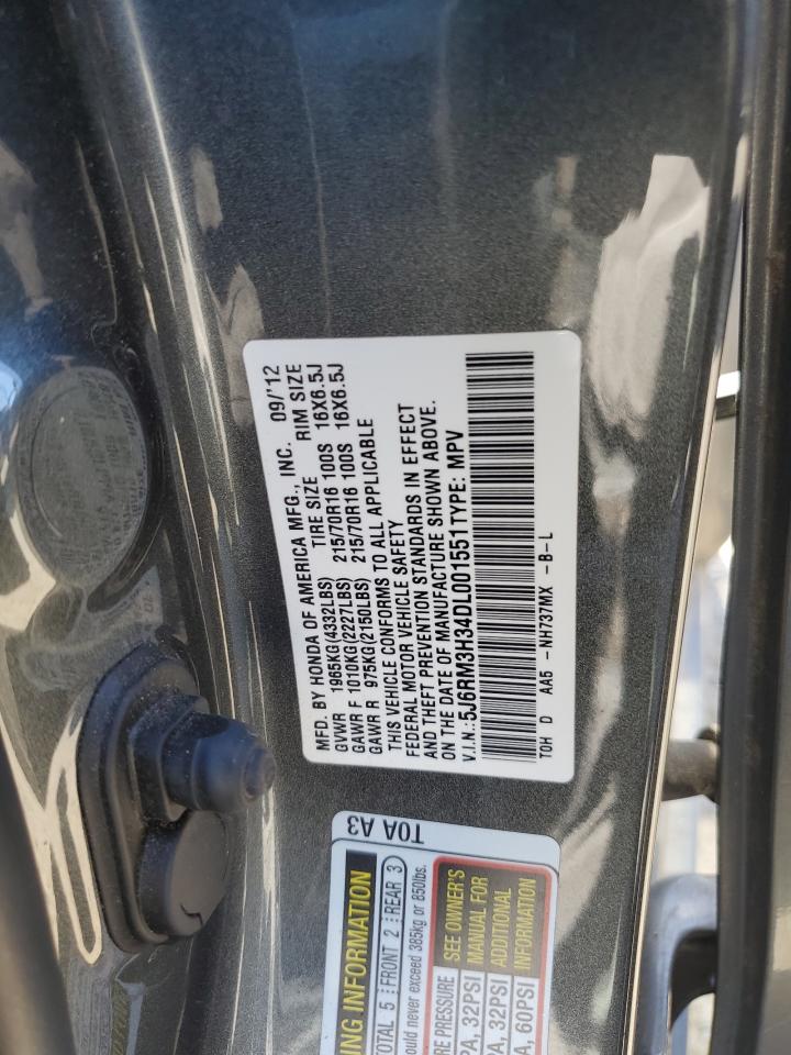 2013 Honda Cr-V Lx VIN: 5J6RM3H34DL001551 Lot: 92640395