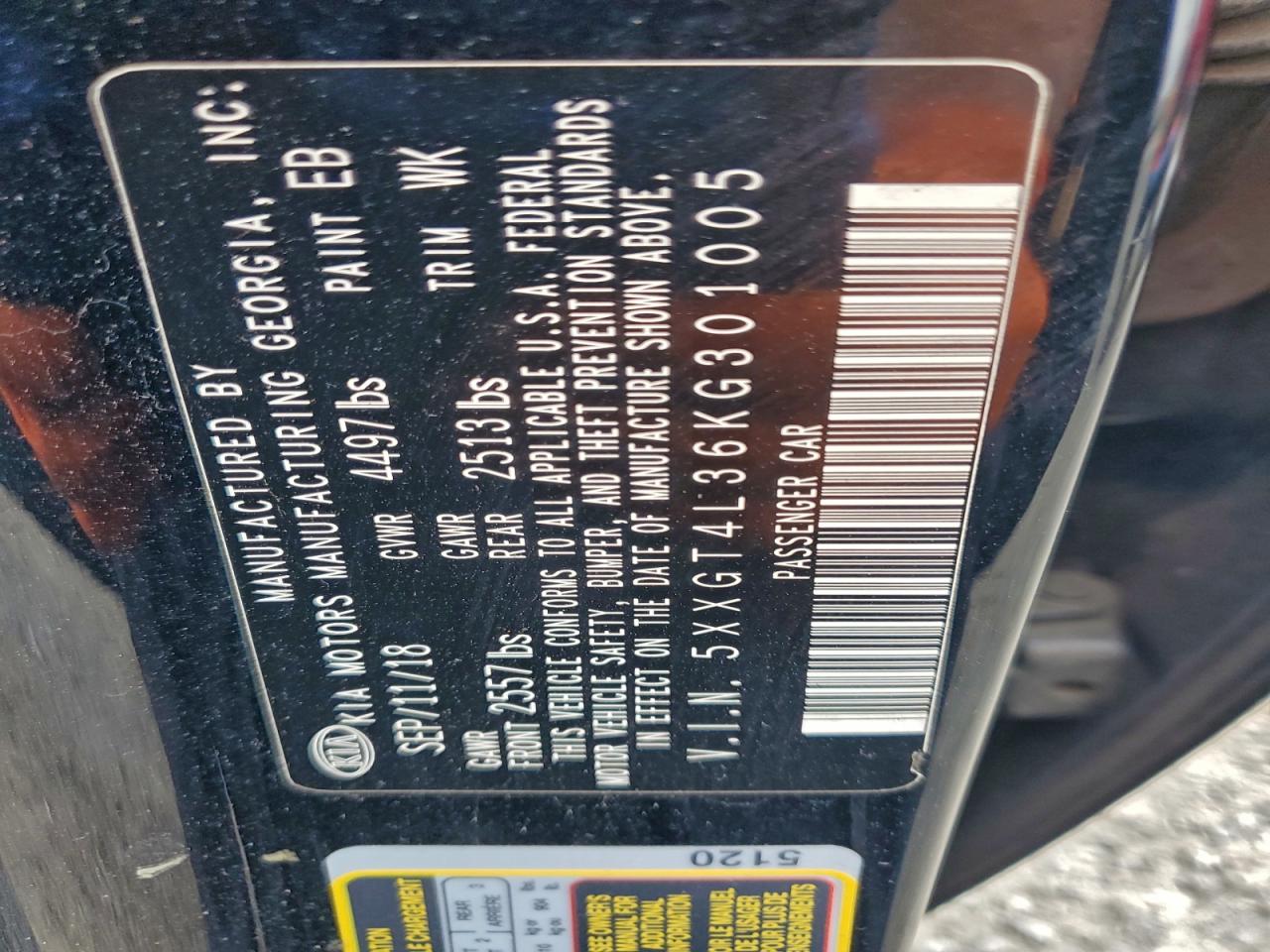 2019 Kia Optima Lx VIN: 5XXGT4L36KG301005 Lot: 93981195