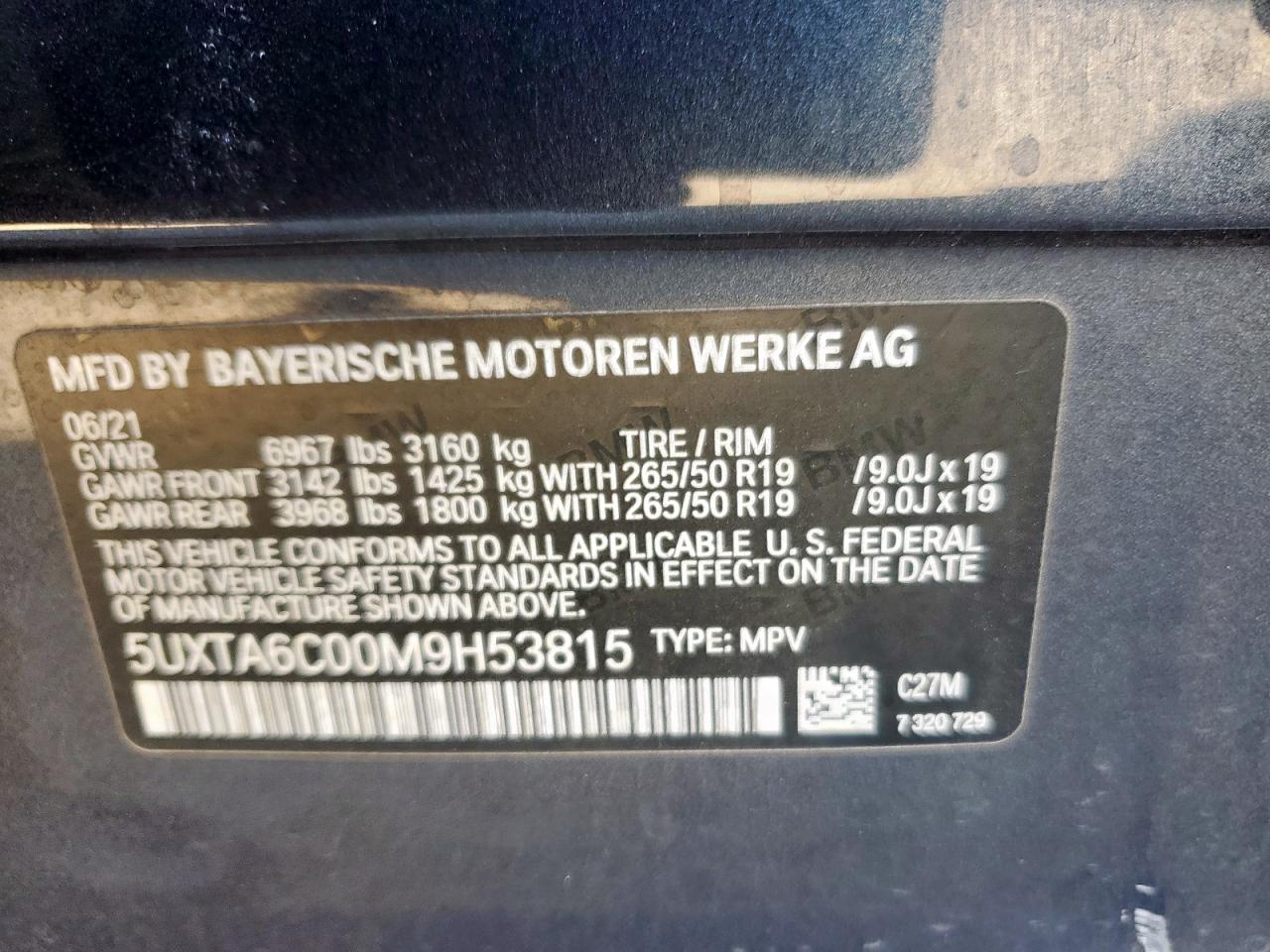 2021 BMW X5 xDrive45E VIN: 5UXTA6C00M9H53815 Lot: 90599405