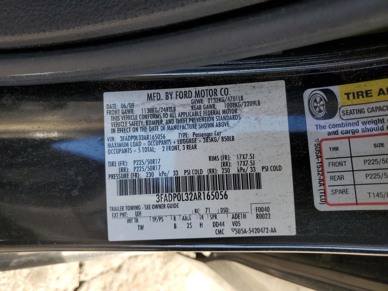 2010 Ford Fusion Hybrid VIN: 3FADP0L32AR165056 Lot: 91855815