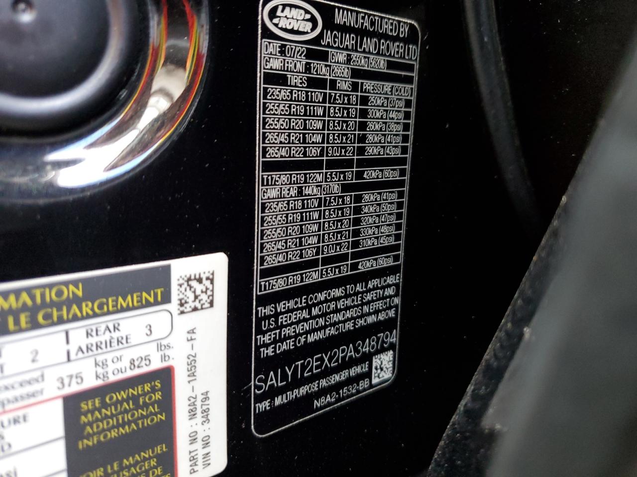 2023 Land Rover Range Rover Velar R-Dynamic S VIN: SALYT2EX2PA348794 Lot: 90516685