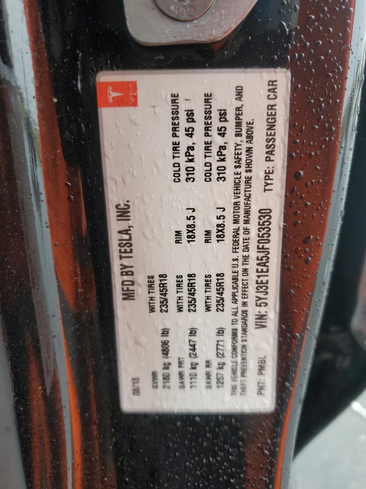 2018 Tesla Model 3 VIN: 5YJ3E1EA5JF053530 Lot: 89507365