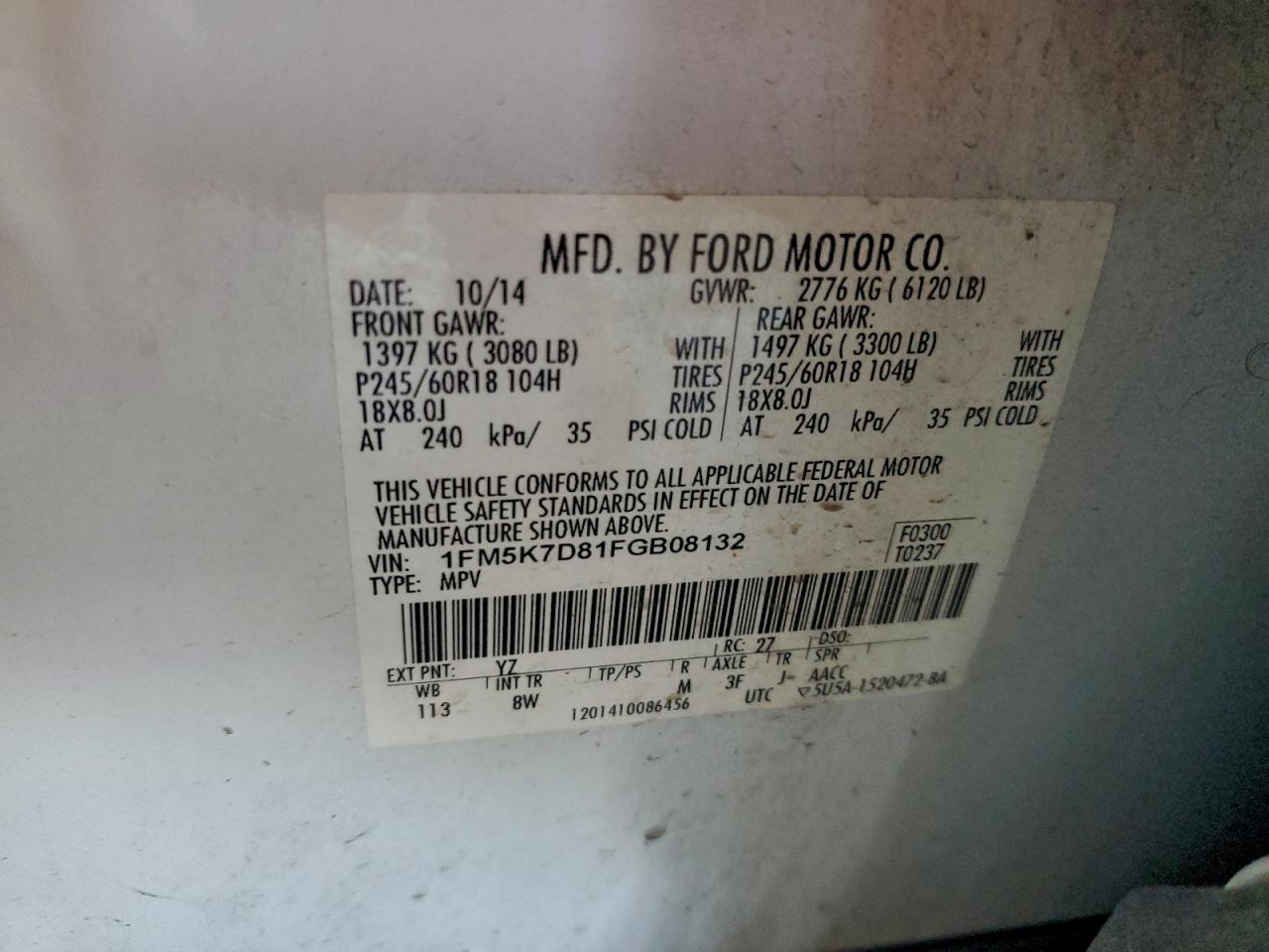 2015 Ford Explorer Xlt VIN: 1FM5K7D81FGB08132 Lot: 94250315