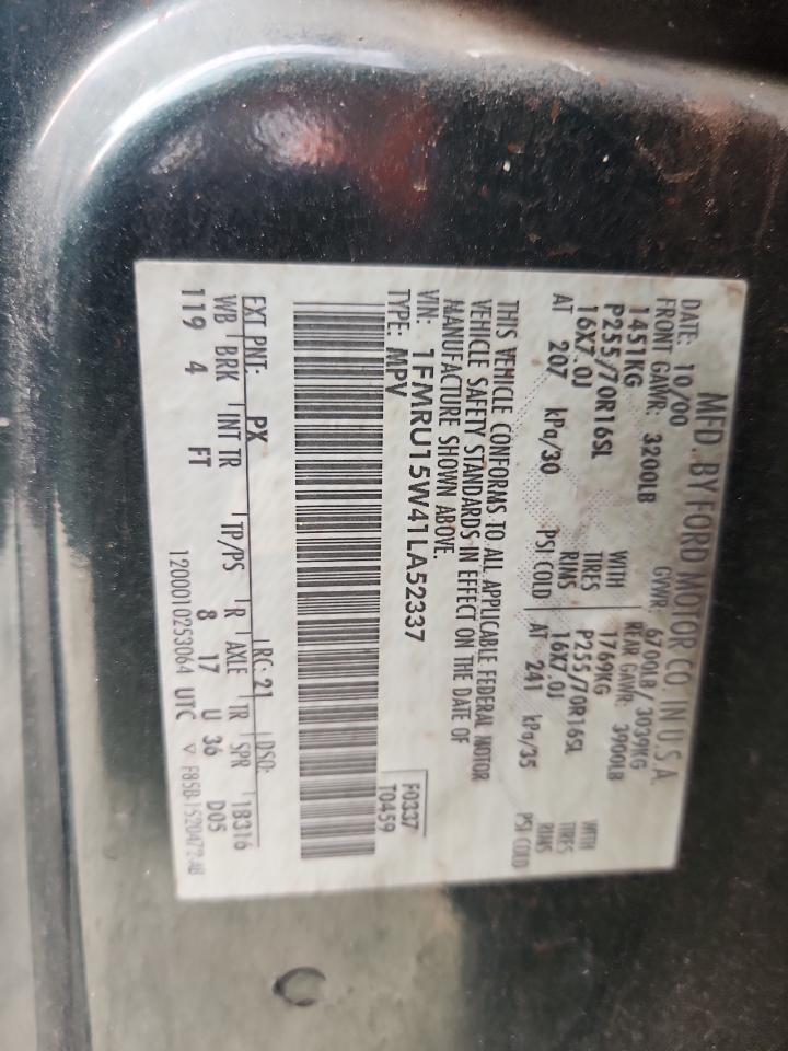 2001 Ford Expedition Xlt VIN: 1FMRU15W41LA52337 Lot: 93027175