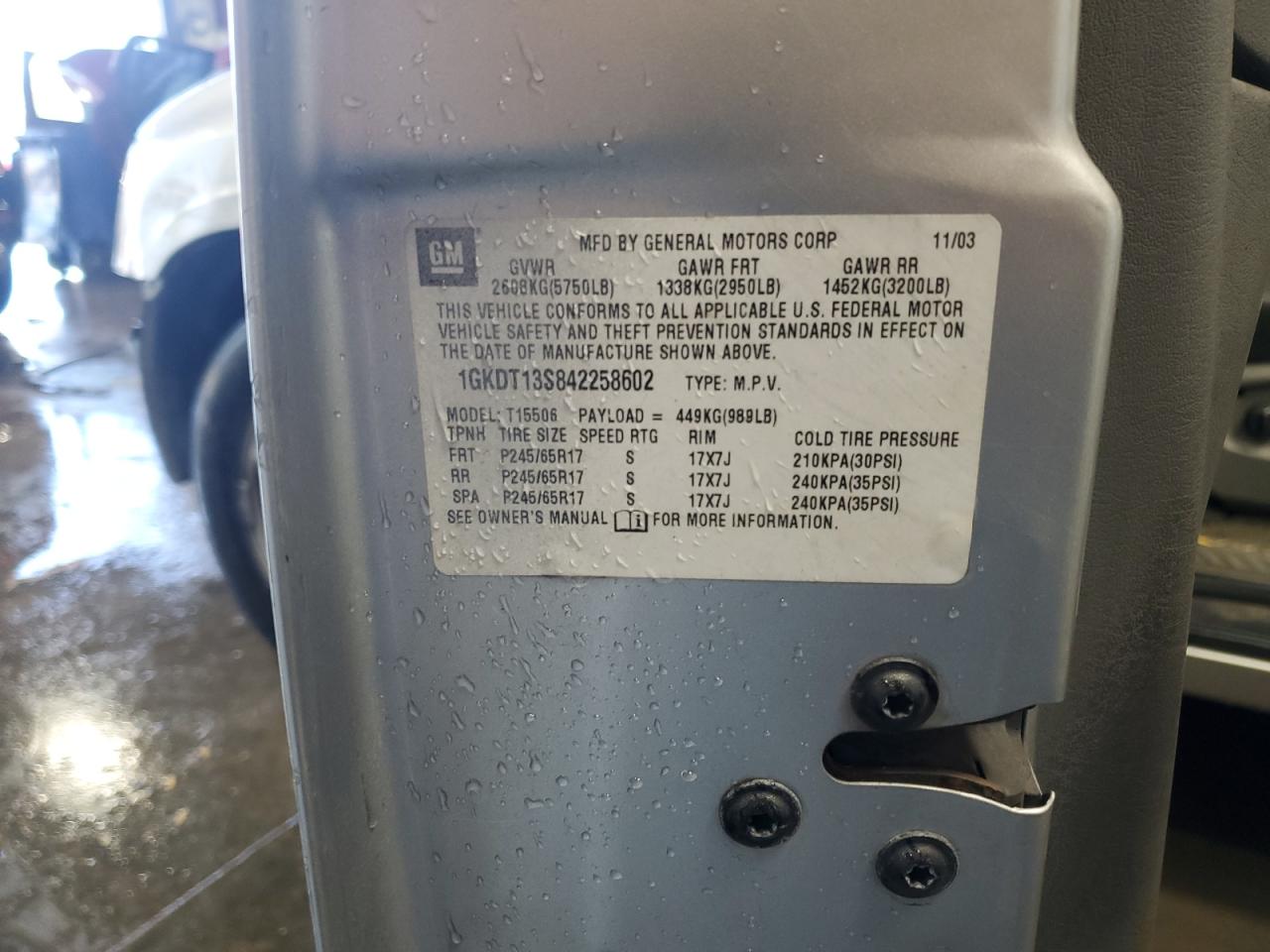 2004 GMC Envoy VIN: 1GKDT13S842258602 Lot: 92688935