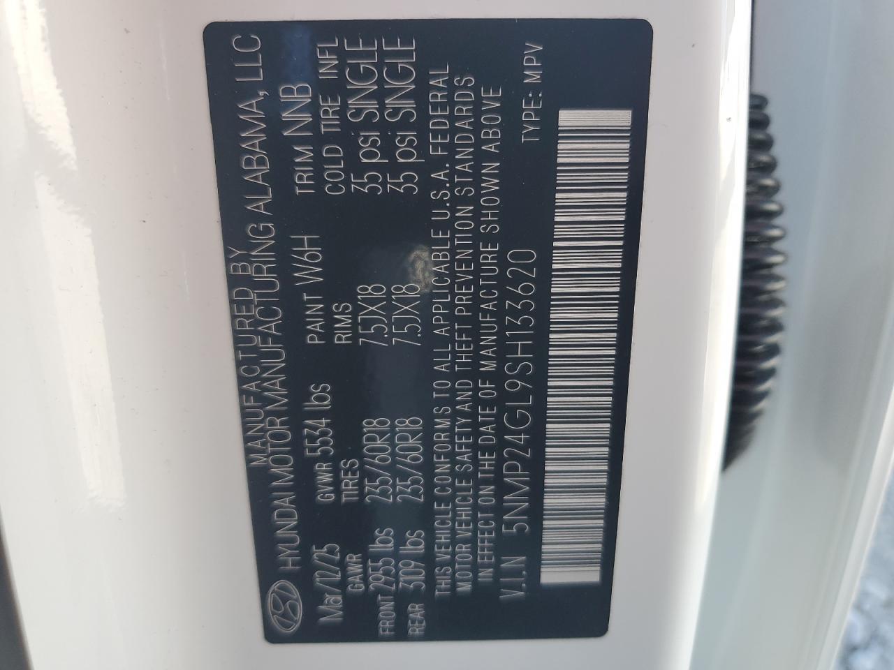 2025 Hyundai Santa Fe Sel VIN: 5NMP24GL9SH133620 Lot: 92810285