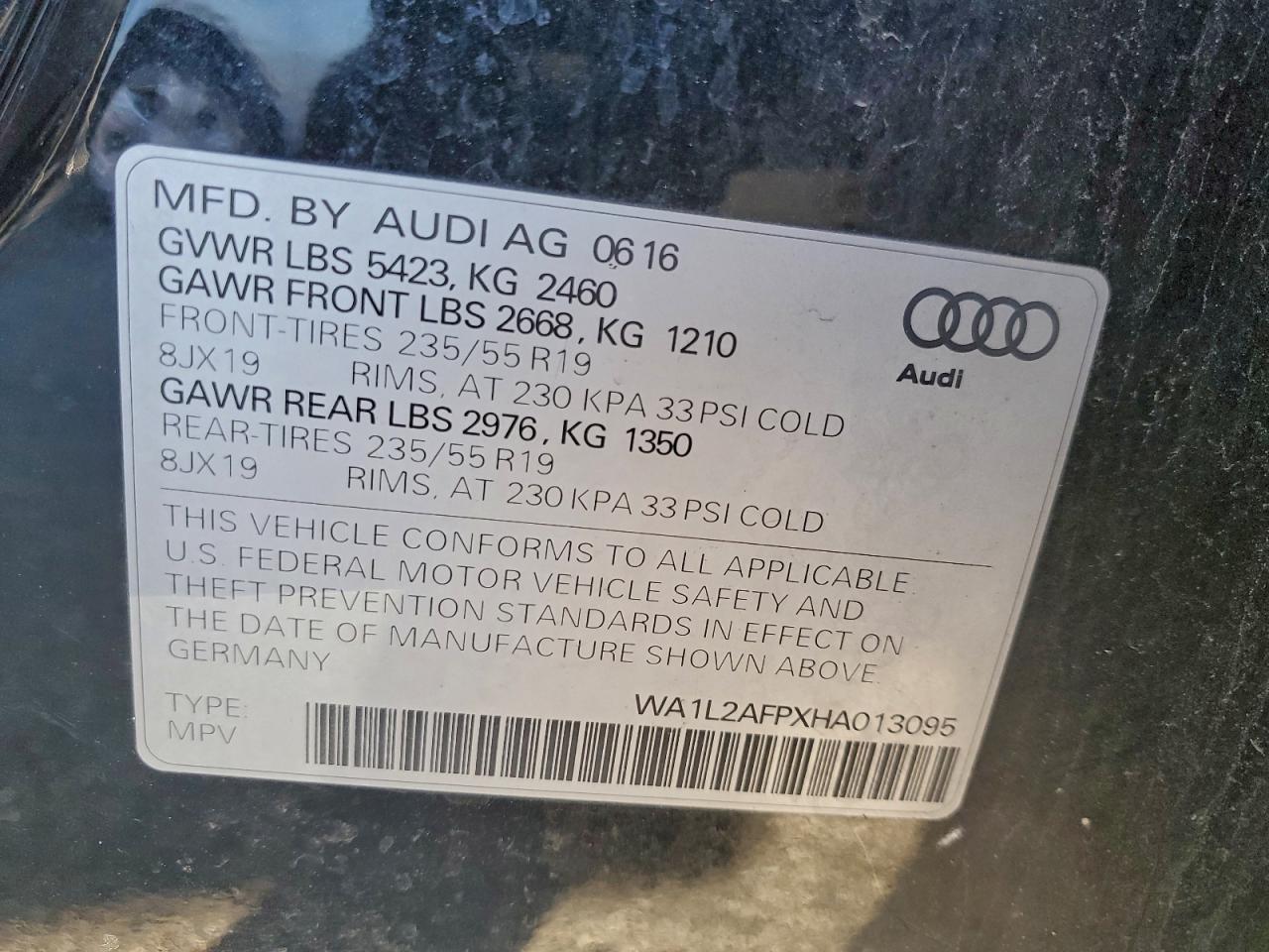 2017 Audi Q5 Premium Plus VIN: WA1L2AFPXHA013095 Lot: 94306255