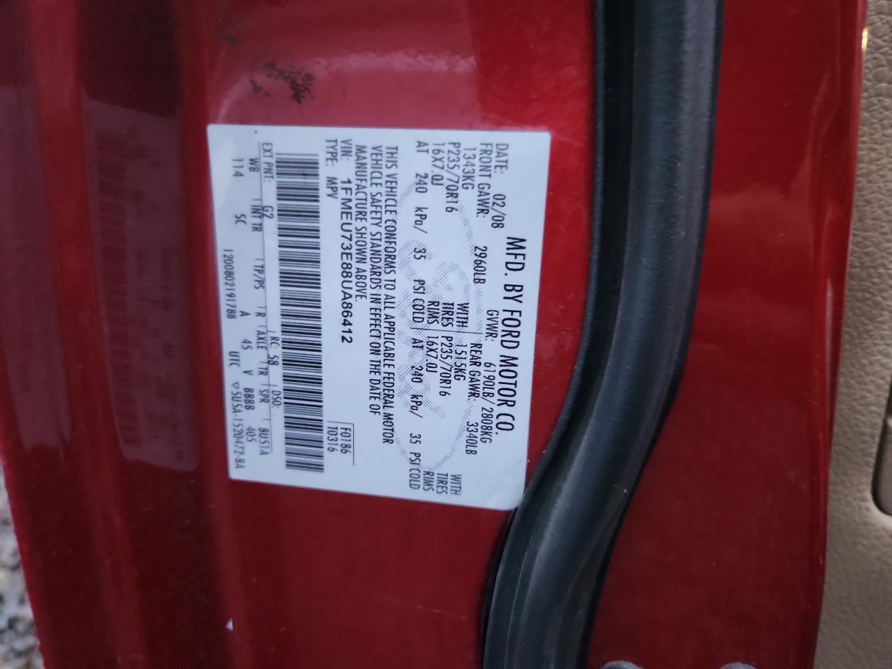 2008 Ford Explorer Xlt VIN: 1FMEU73E88UA86412 Lot: 91678645