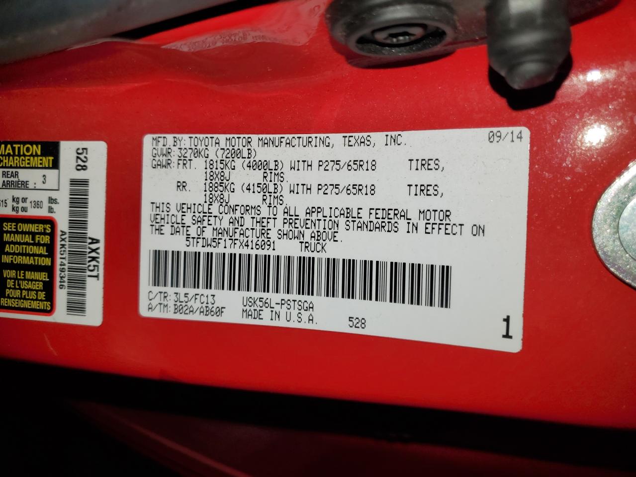 2015 Toyota Tundra Crewmax Sr5 VIN: 5TFDW5F17FX416091 Lot: 93235235