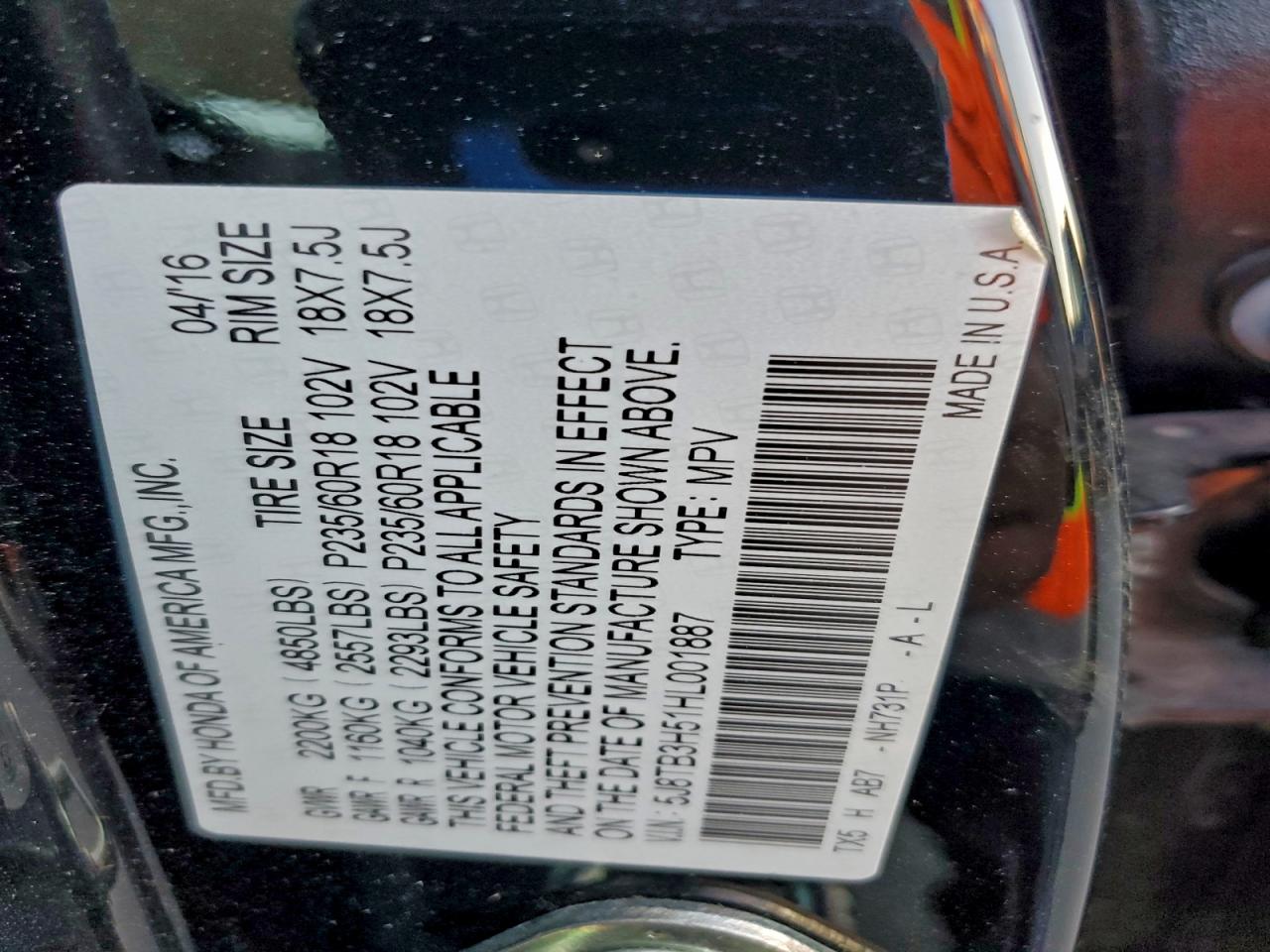 2017 Acura Rdx Technology VIN: 5J8TB3H51HL001887 Lot: 94194265