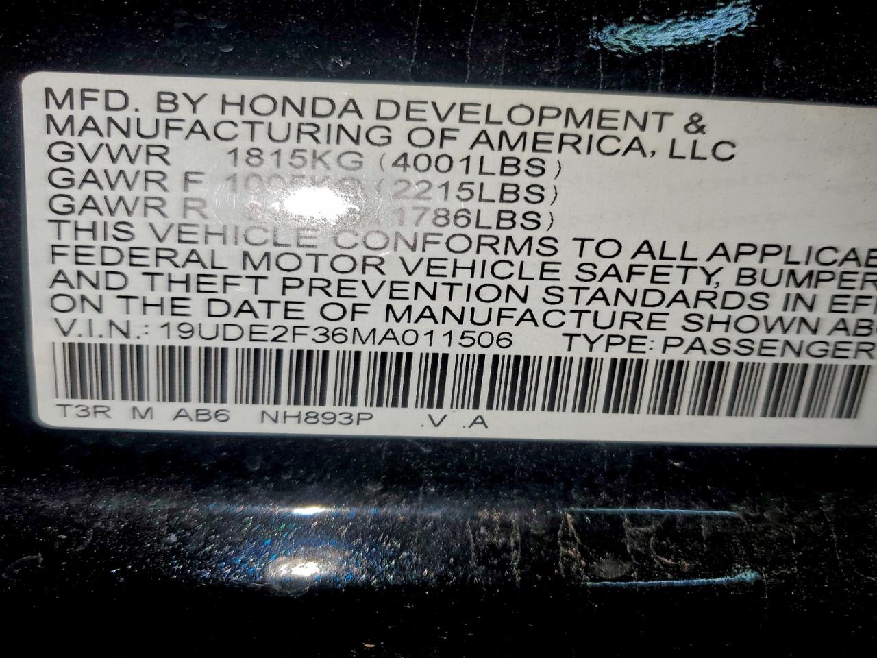 2021 Acura Ilx VIN: 19UDE2F36MA011506 Lot: 95298225