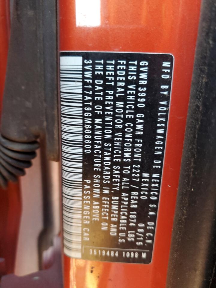 2016 Volkswagen Beetle 1.8T VIN: 3VWF17AT9GM608600 Lot: 92997455