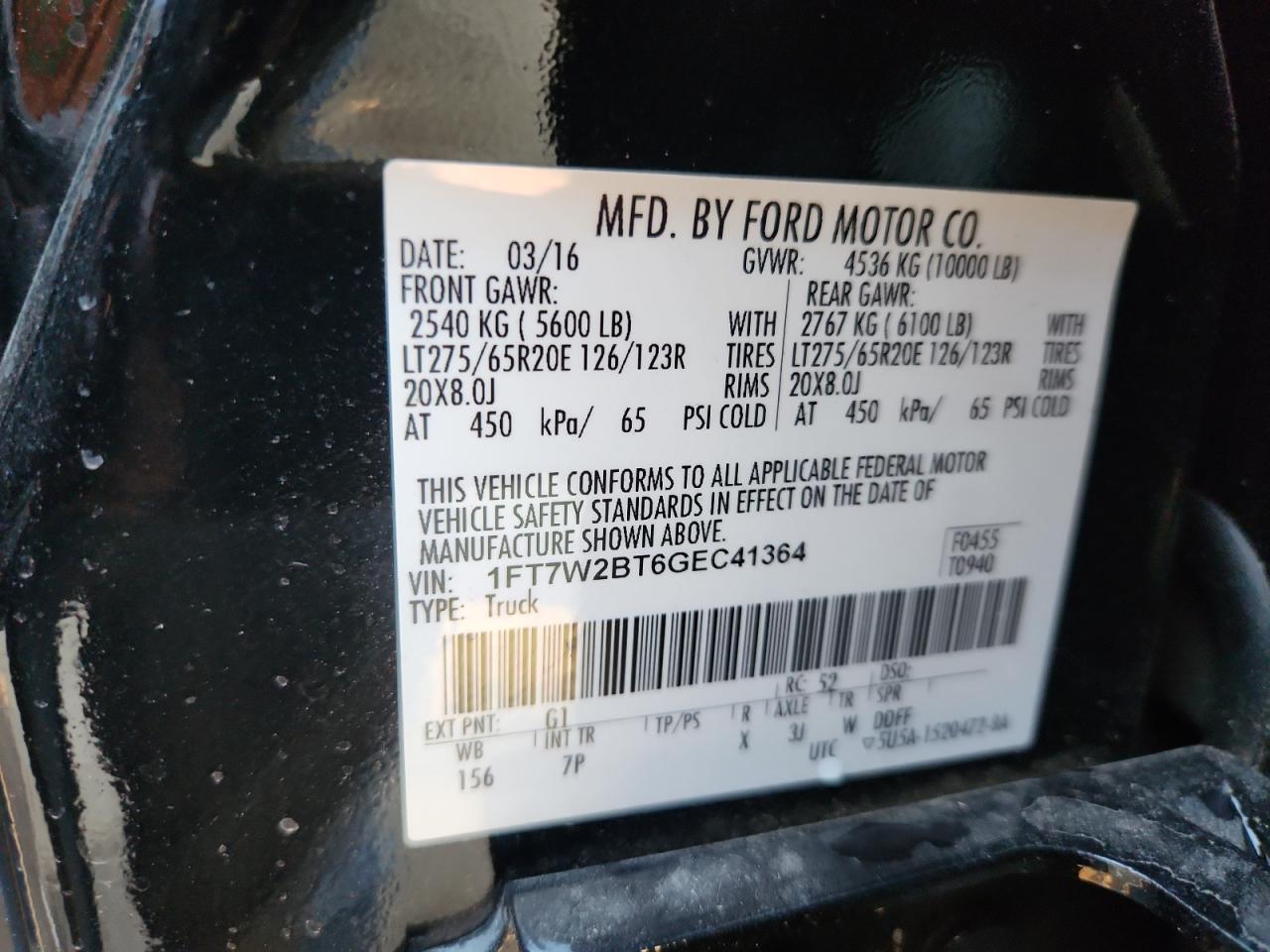 2016 Ford F250 Super Duty VIN: 1FT7W2BT6GEC41364 Lot: 90613695