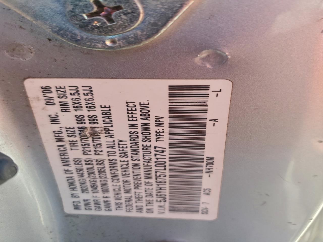 2007 Honda Element Ex VIN: 5J6YH18757L001747 Lot: 94032715