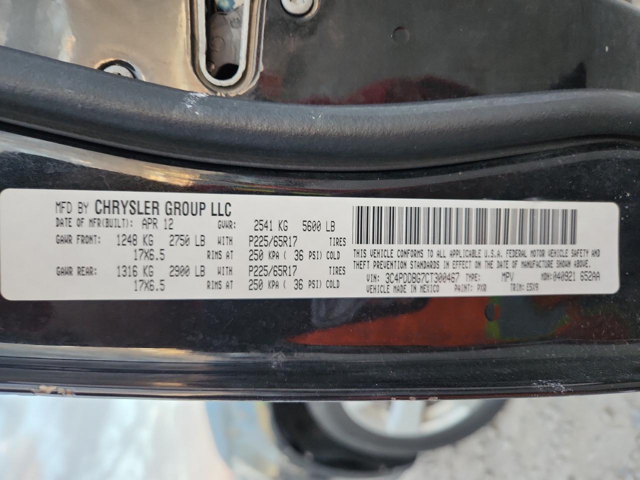 2012 Dodge Journey Sxt VIN: 3C4PDDBG7CT300467 Lot: 92331285