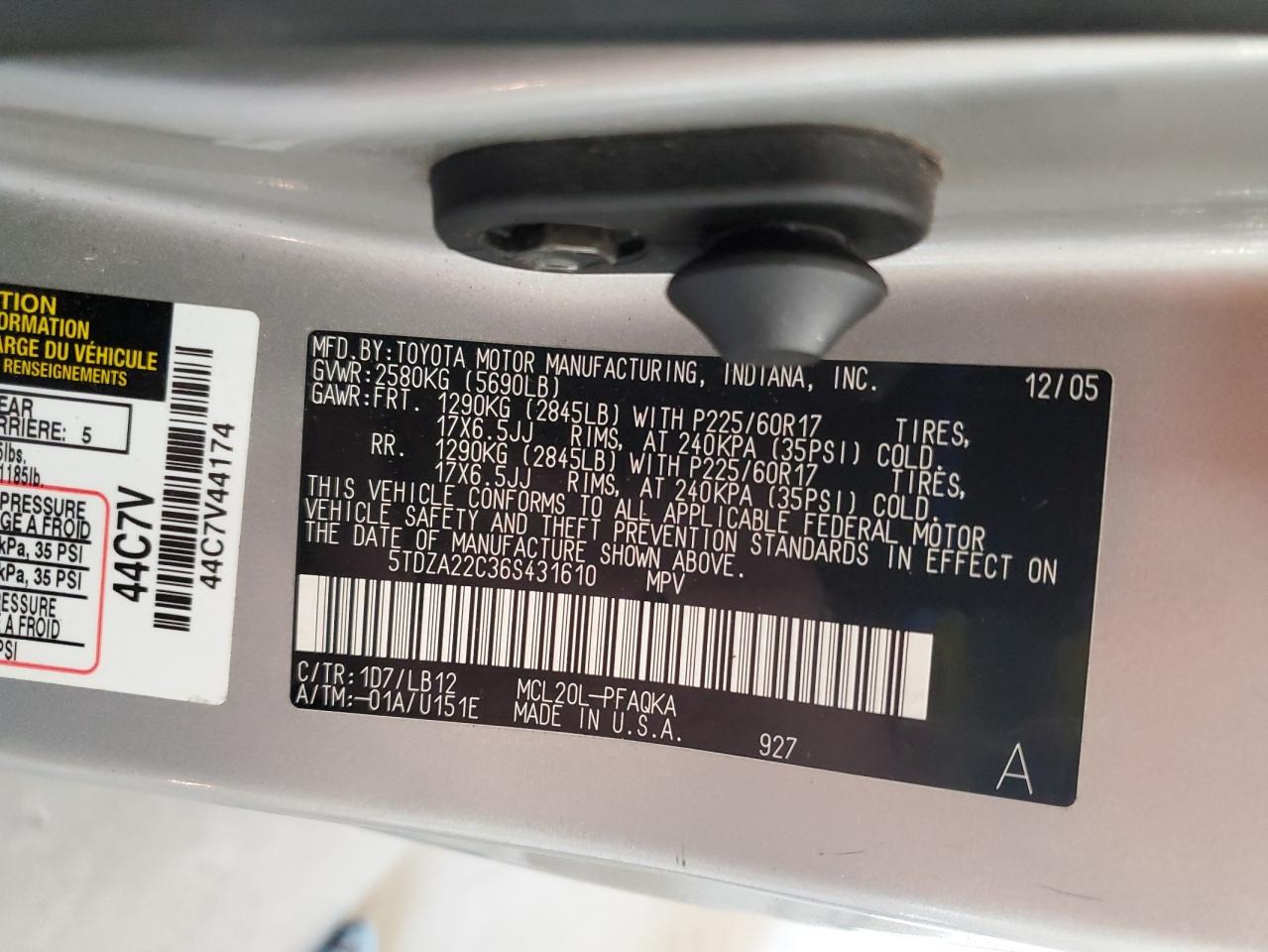 2006 Toyota Sienna Xle VIN: 5TDZA22C36S431610 Lot: 93241825