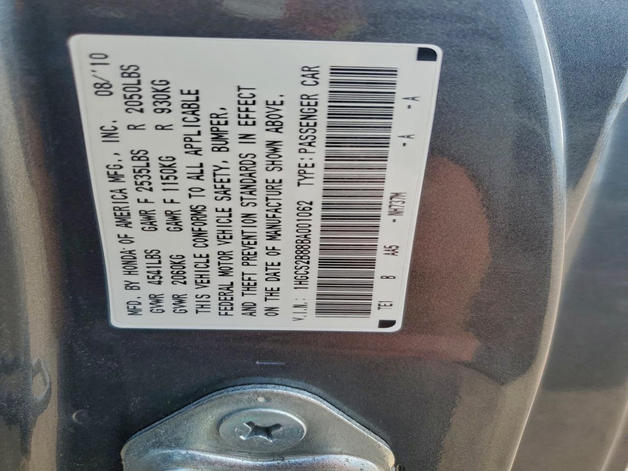 2011 Honda Accord Exl VIN: 1HGCS2B88BA001062 Lot: 93664545