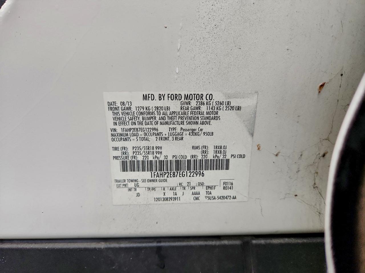 2014 Ford Taurus Sel VIN: 1FAHP2E87EG122996 Lot: 94337785