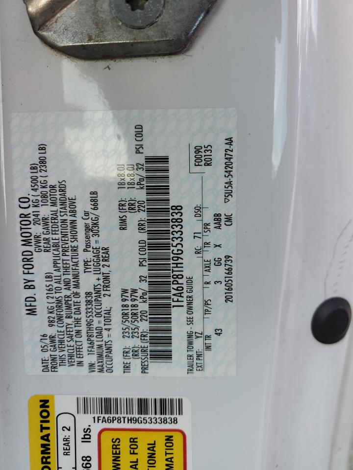 2016 Ford Mustang VIN: 1FA6P8TH9G5333838 Lot: 91414865