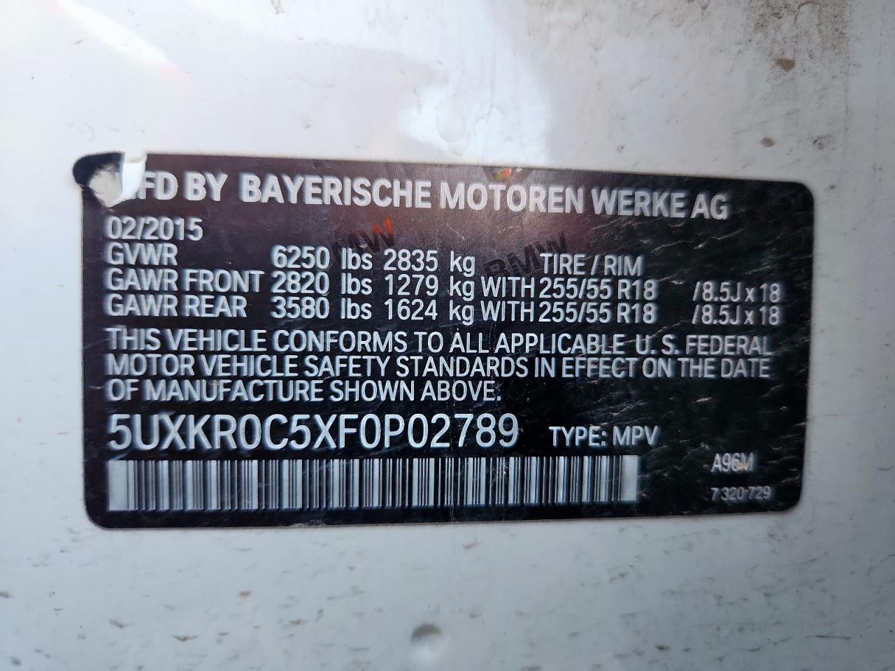 2015 BMW X5 xDrive35I VIN: 5UXKR0C5XF0P02789 Lot: 92795815