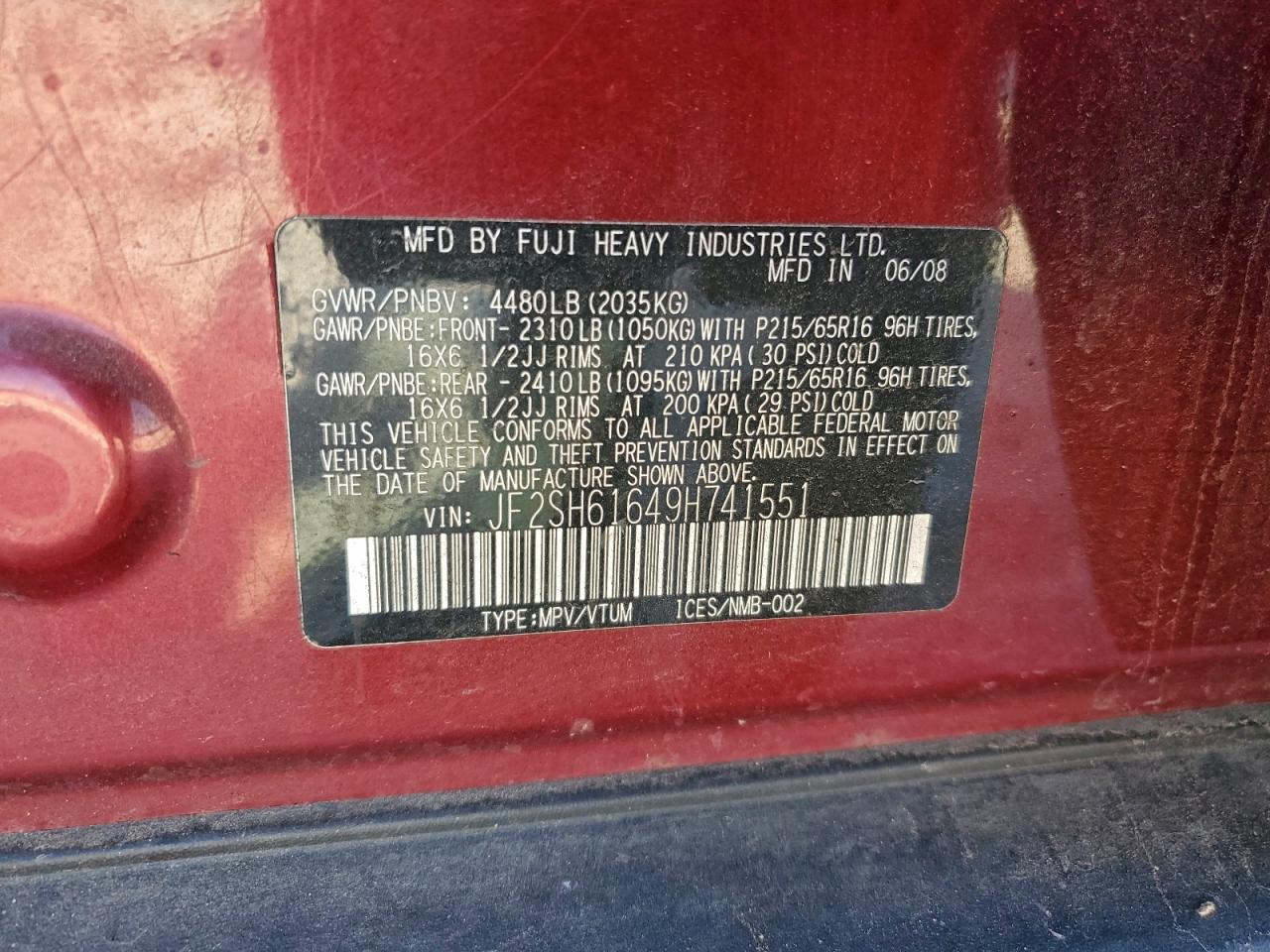 2009 Subaru Forester 2.5X VIN: JF2SH61649H741551 Lot: 93880245