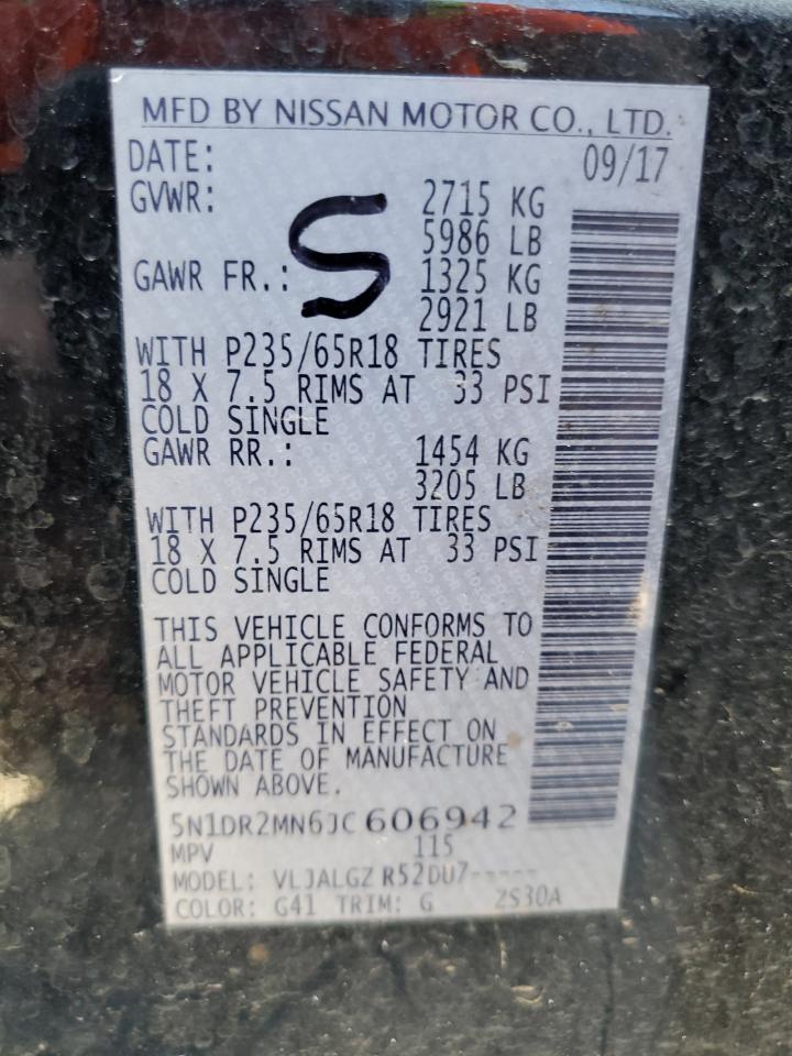 2018 Nissan Pathfinder S VIN: 5N1DR2MN6JC606942 Lot: 92864825