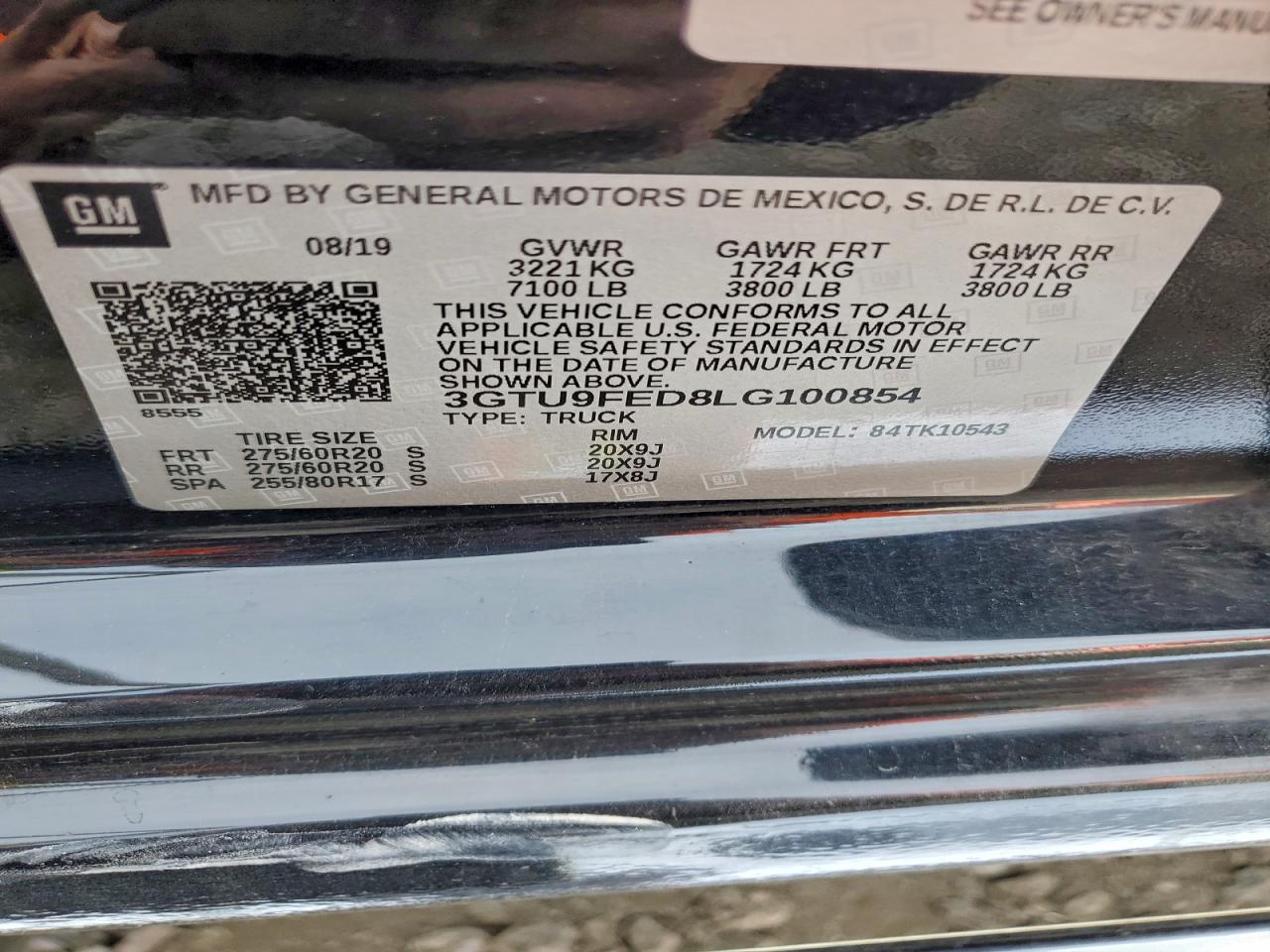 2020 GMC Sierra K1500 Denali VIN: 3GTU9FED8LG100854 Lot: 93600845