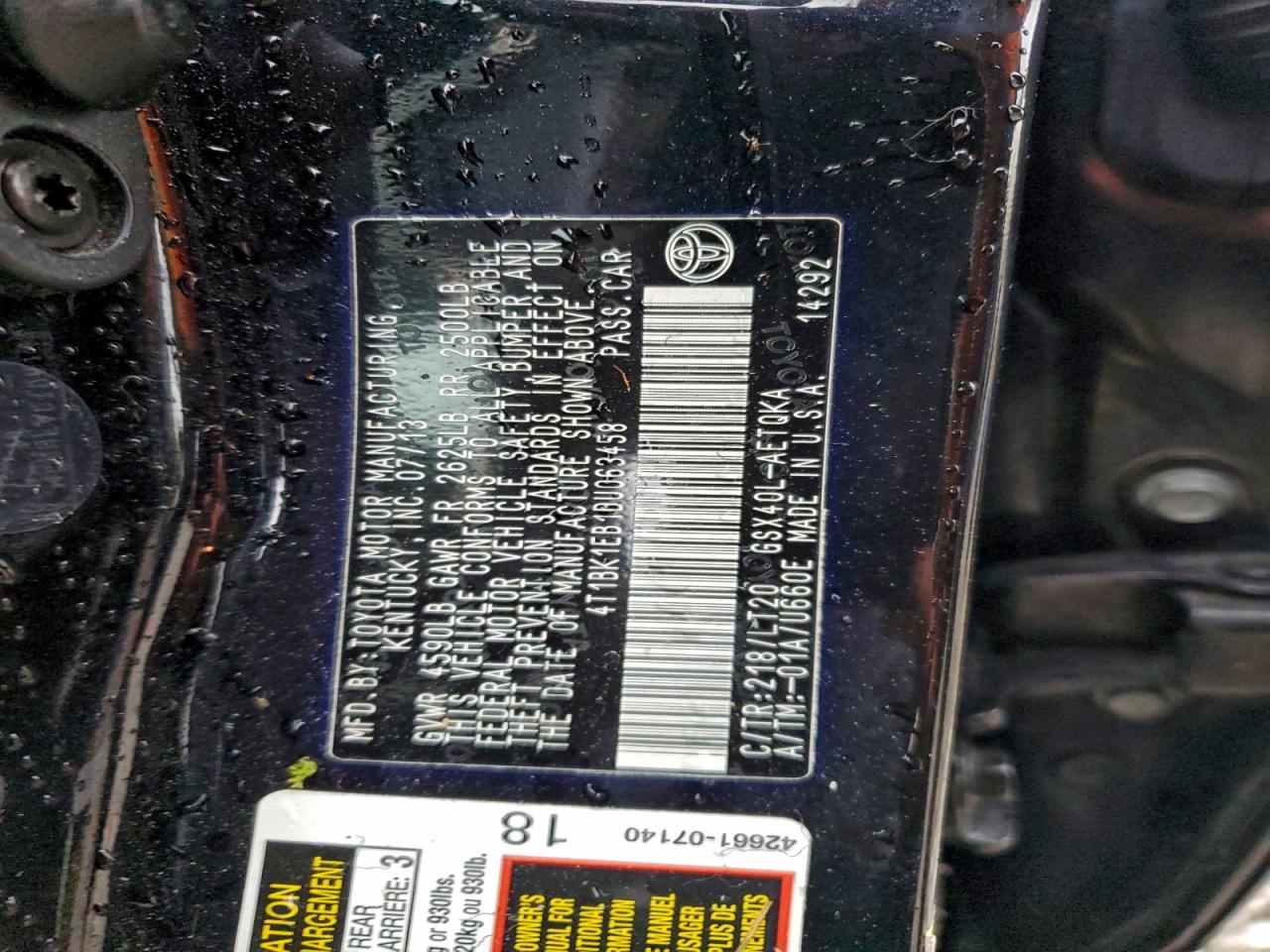 2013 Toyota Avalon Base VIN: 4T1BK1EB1DU063458 Lot: 94640645