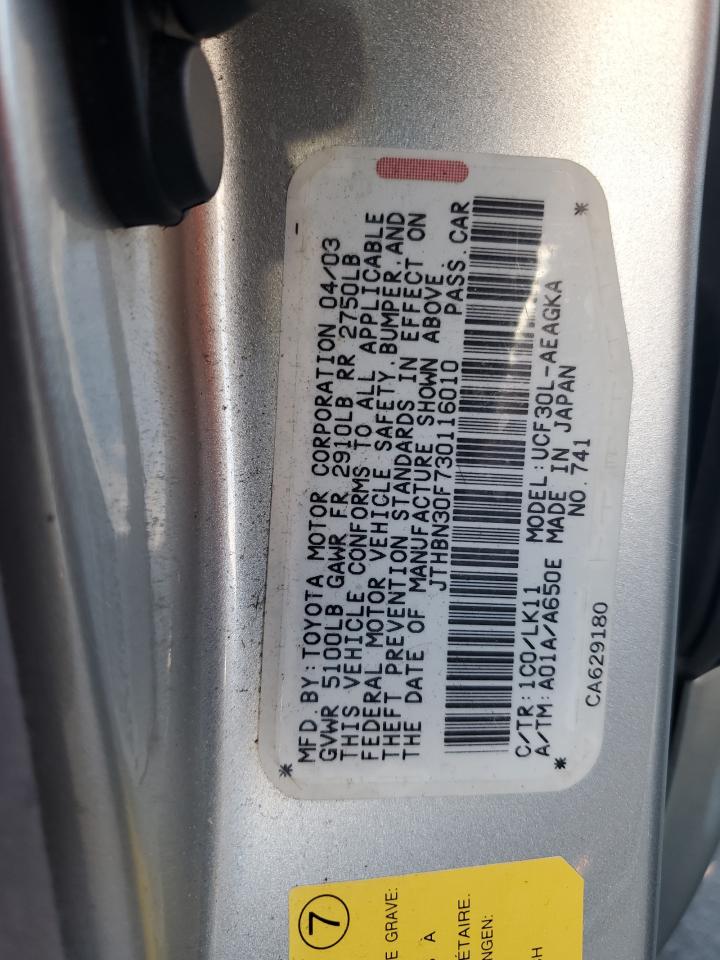 2003 Lexus Ls 430 VIN: JTHBN30F730116010 Lot: 92542625