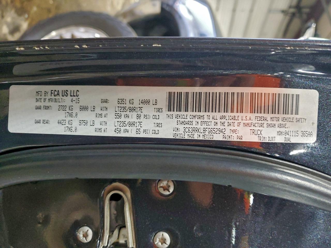 2015 Ram 3500 Longhorn VIN: 3C63RRKL8FG652942 Lot: 93413205