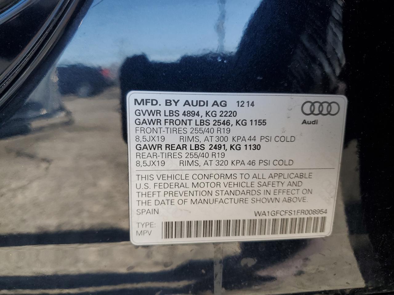 2015 Audi Q3 Prestige VIN: WA1GFCFS1FR008954 Lot: 91205655