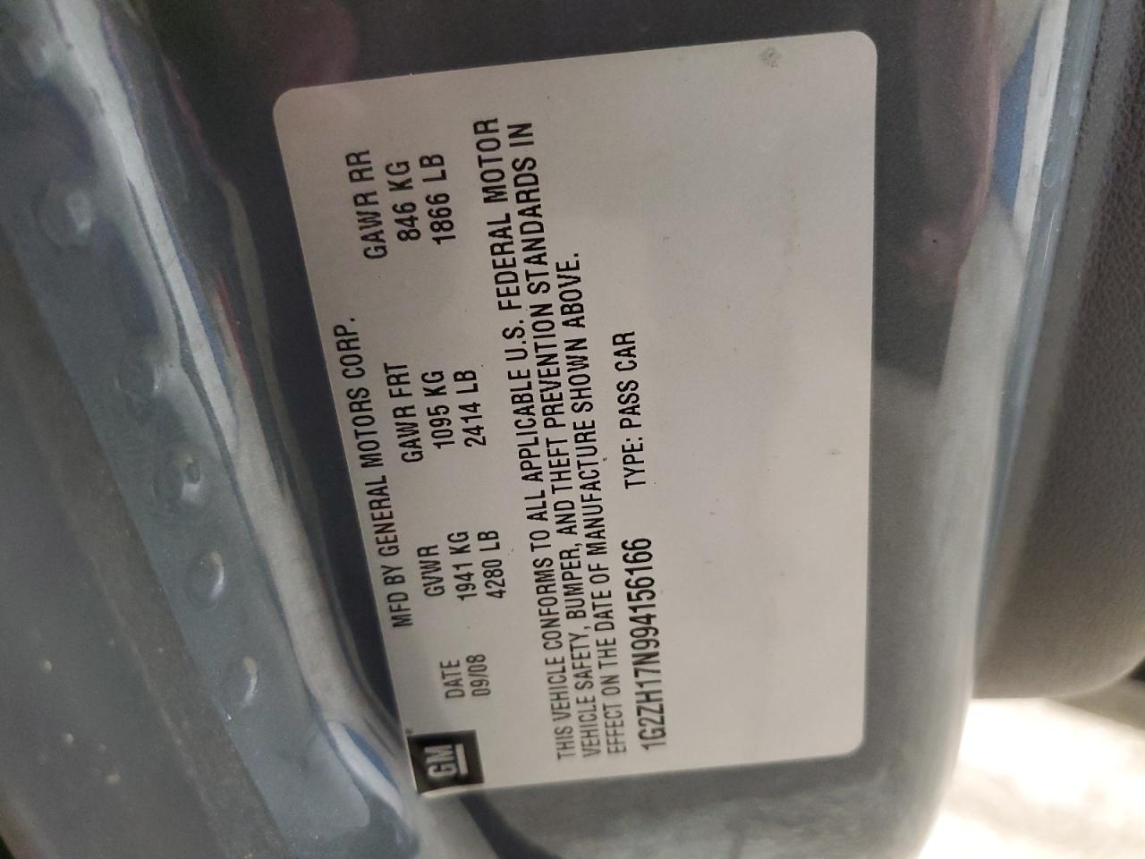 2009 Pontiac G6 Gt VIN: 1G2ZH17N994156166 Lot: 92616435