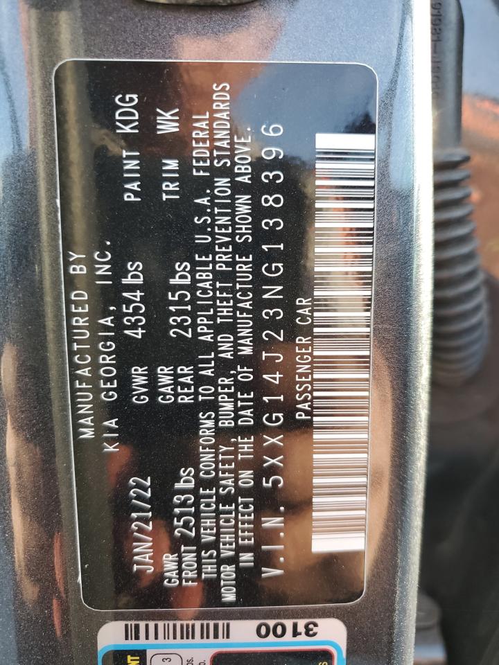 2022 Kia K5 Lxs VIN: 5XXG14J23NG138396 Lot: 92080365