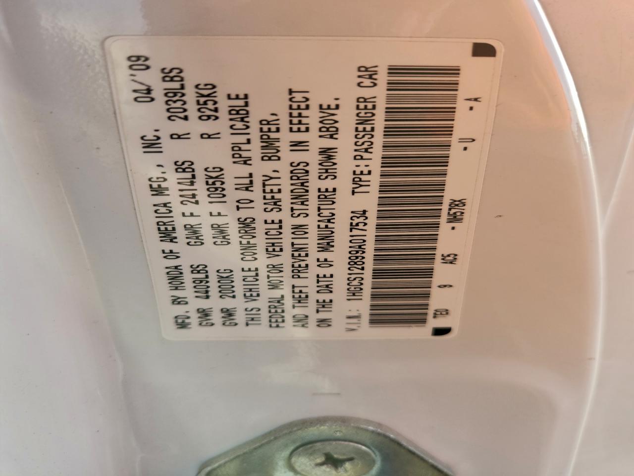 2009 Honda Accord Exl VIN: 1HGCS12899A017534 Lot: 94708715