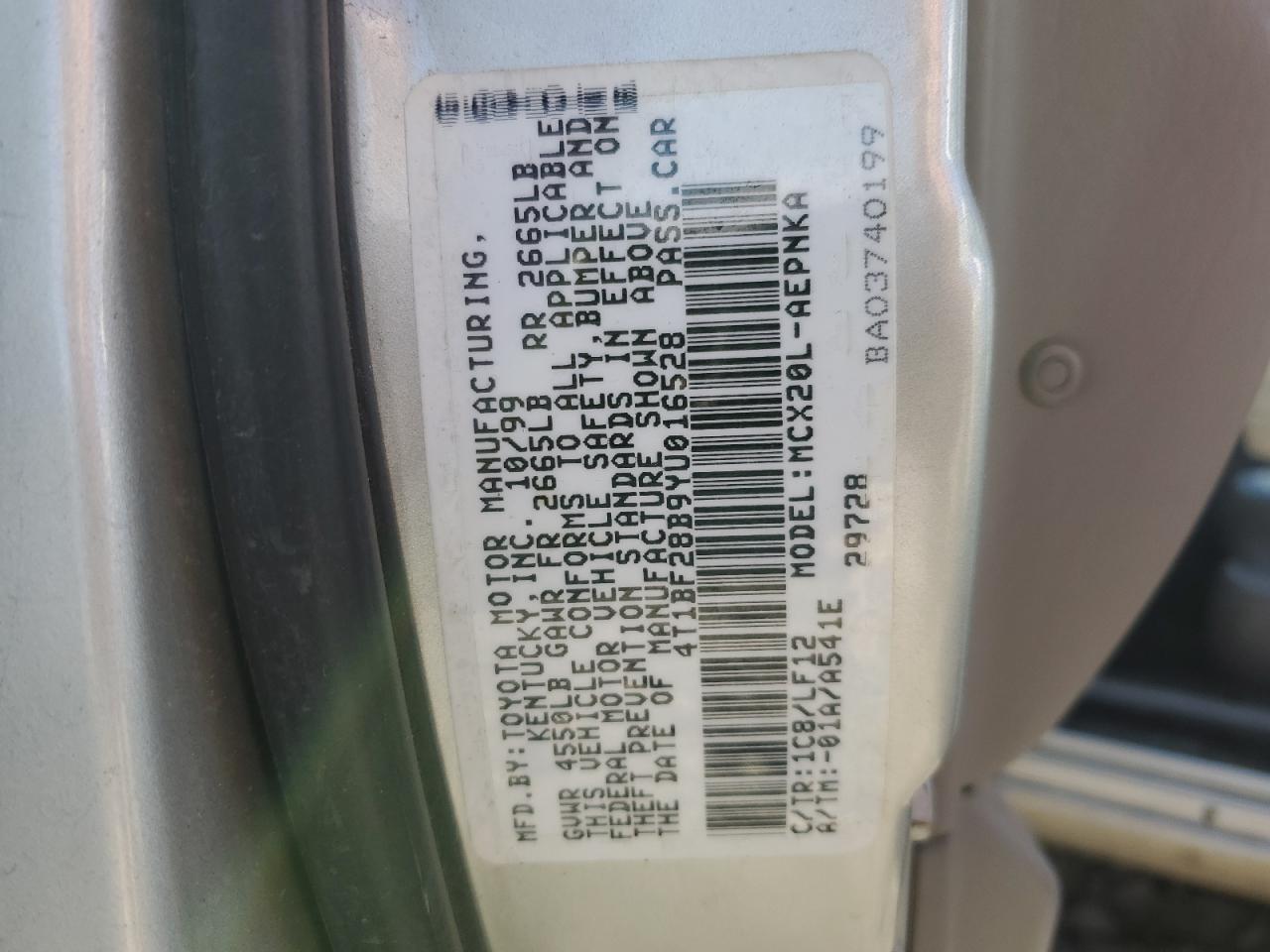 2000 Toyota Avalon Xl VIN: 4T1BF28B9YU016528 Lot: 94338065