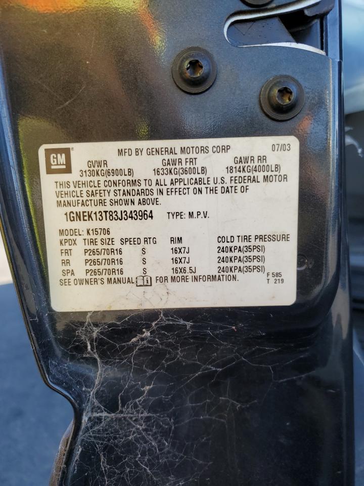 2003 Chevrolet Tahoe K1500 VIN: 1GNEK13T83J343964 Lot: 91861875