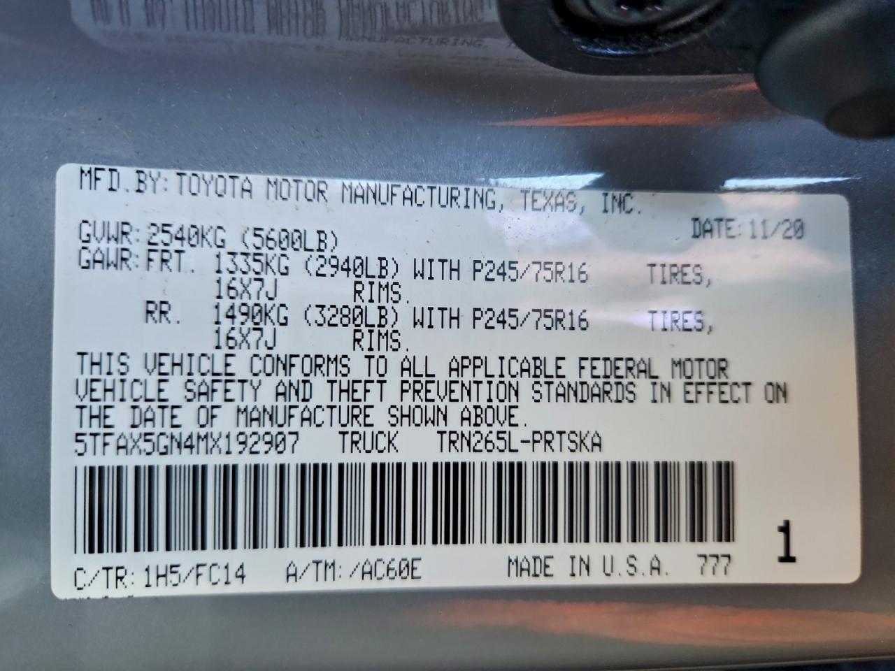 2021 Toyota Tacoma Double Cab VIN: 5TFAX5GN4MX192907 Lot: 93711175