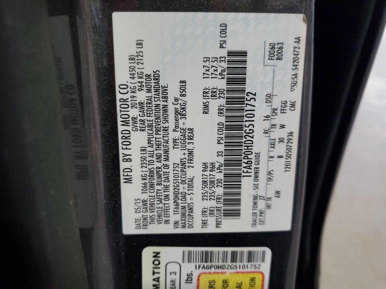 2016 Ford Fusion Se VIN: 1FA6P0HD2G5101752 Lot: 92367695