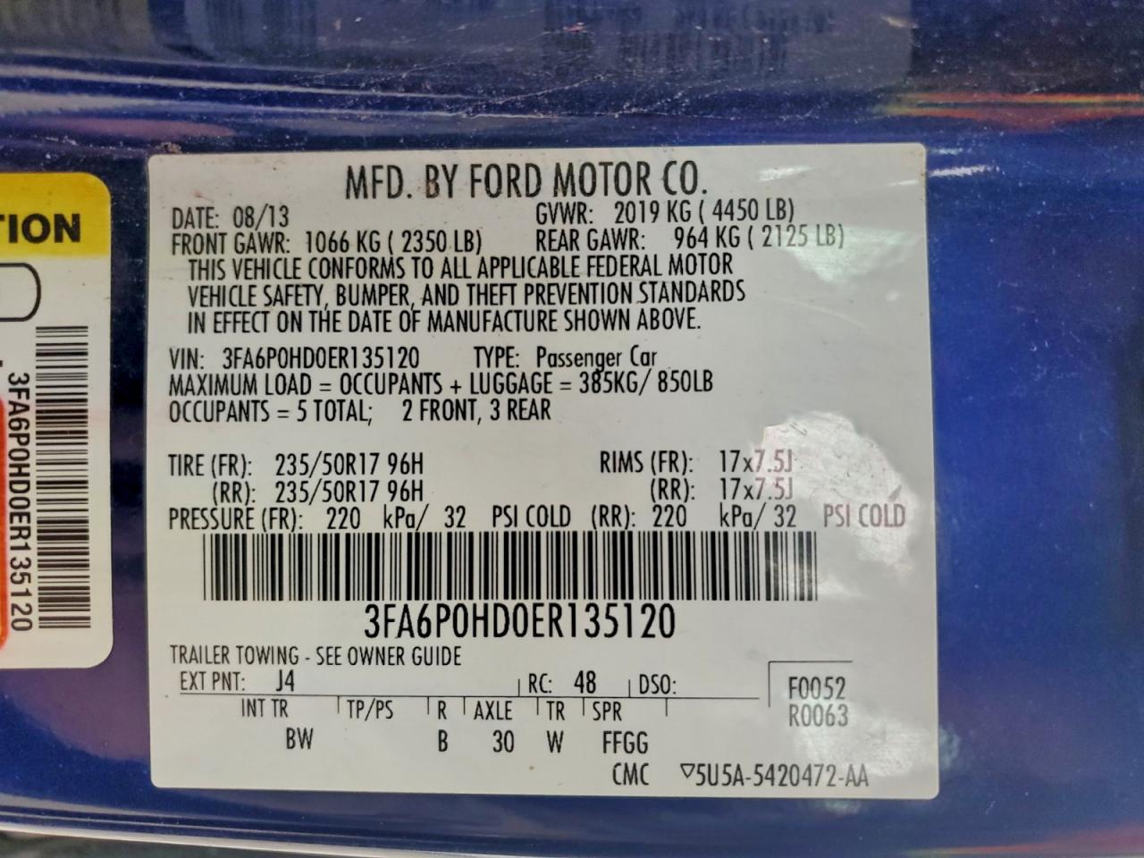 2014 Ford Fusion Se VIN: 3FA6P0HD0ER135120 Lot: 93850715