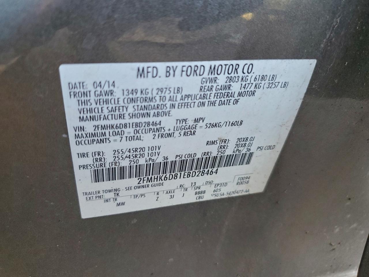 2014 Ford Flex Limited VIN: 2FMHK6D81EBD28464 Lot: 93767345