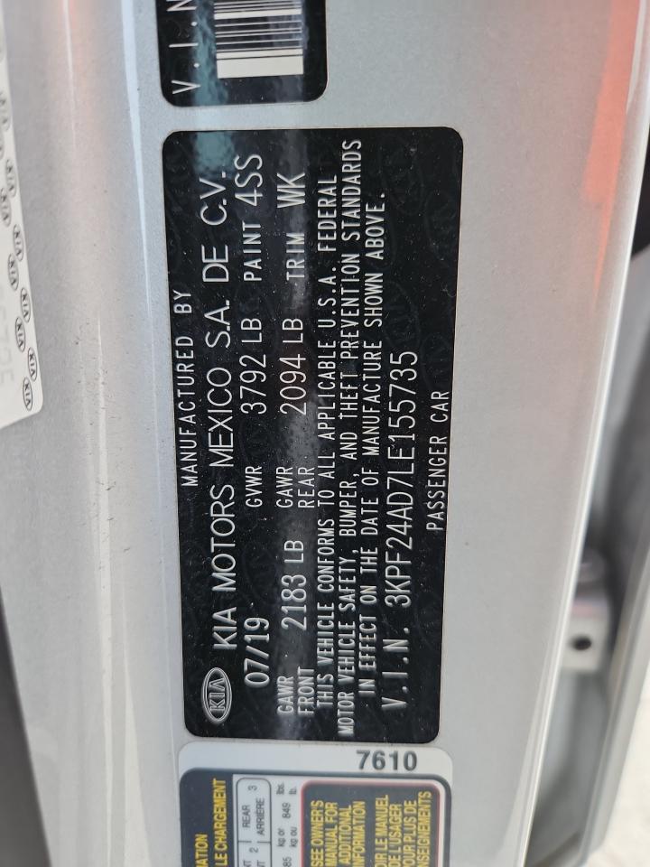 2020 Kia Forte Fe VIN: 3KPF24AD7LE155735 Lot: 91787195