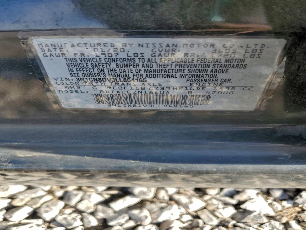 2020 Nissan Versa S VIN: 3N1CN8DV3LL864165 Lot: 93347355