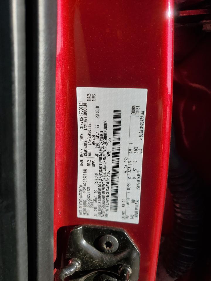 2018 Ford F150 Supercrew VIN: 1FTEW1EGXJFA31738 Lot: 91214535