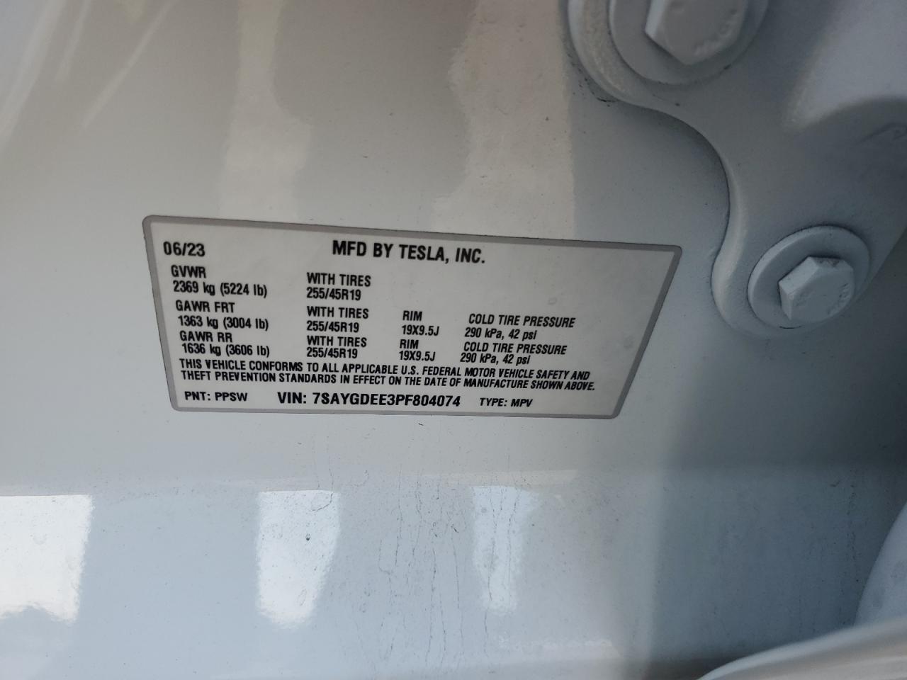 2023 Tesla Model Y VIN: 7SAYGDEE3PF804074 Lot: 90860945